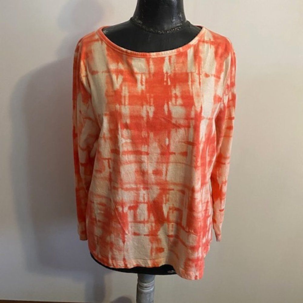 Calvin Klein Orange/White crew neck tie dye top, size 1X
